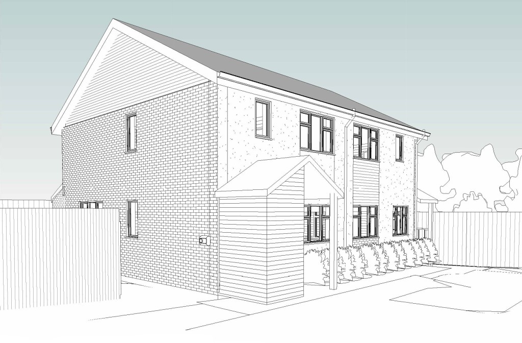 Lot: 173 - GARAGE BLOCK WITH CONSENT FOR CONSTRUCTION OF TWO HOUSES - Artists impression of new houses